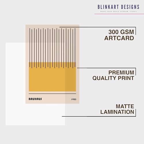 Image of BLINKART Vintage Bauhaus Retro Geometric Aesthetic Poster Gallery | Colorful Wrap Framed For Home Office Studio Living Room Modern Art Studio Decoration Abstract Shapes | (d145) | 13x10 Inch
