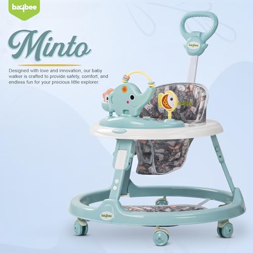Image of Baybee Minto 2-in-1 Baby Walker for Kids with Push Handle, 2-Level Height Adjustment, Footmat & Musical Toy Bar | Activity Push Walker for Babies 6-18 Months (Blue)