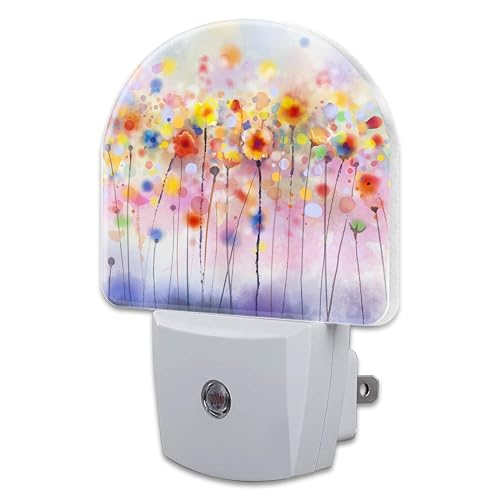 Image of Abstract Watercolor Flowers Night Light Plug into Wall, Blooming Cherry Tree Dusk to Dawn Night Light Plug in,0.5w Energy Saving Sleep Friendly NightLight for Kids Boys Girls Home Decor