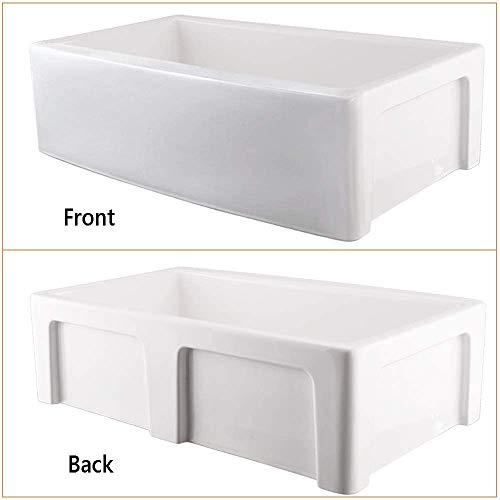 33 Inch White Farmhouse Sink-Hovheir 33X21 Fireclay Farmhouse Kitchen Sink Handcrafted Apron Front Farmhouse Sink Single Bowl Farm Sink White Farmers Sink Extra Deep Wide Curved Front Rustic Sink #TOP5