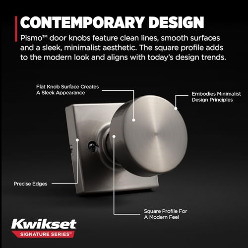Image of Kwikset Pismo Dummy Door Knob, Single Sided Handle for Closets, French Double Doors, and Pantry, Satin Nickel Non-Turning Interior Push /Pull Door Knob, with Microban Protection, Square Rose