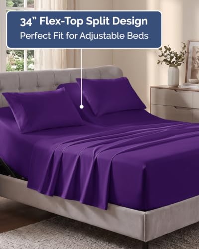 Image of Flex Top Split Head King Sheet Set - 4 Piece Extra Deep Sheets - Purple