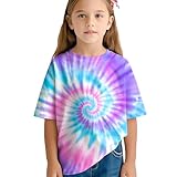 RPWZRCB Kids Girly Pink Tie Dye Shirts for Boys Girls Outfit Clothes Light Blue Pink Purple Cyan Children Hippies Short Sleeve Tees Girly Rainbow Tie-Dye T Shirt 6-16 Years Medium