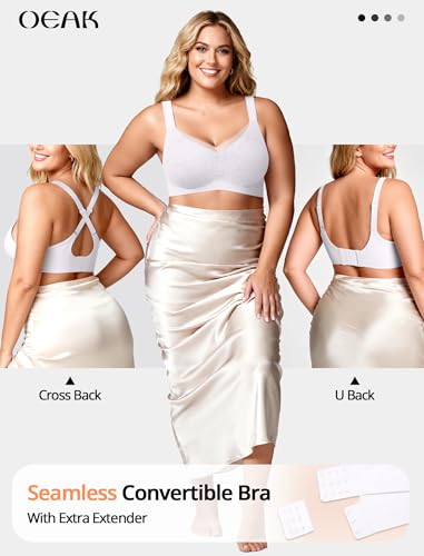 Image of OEAK Women Wireless Jelly Bra Supportive Full Coverage Plus Bras | Comfortable Bralette,No Underwire,Tshirt,Support&Lift,Push Up,Crossover,V Mesh,Everyday,Breathable,Convertible Straps