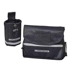 AlveyTech Cup Holder & Saddle Bag Combination for Mobility Scooter, Power Chair, & Wheelchair (Black/Black) - Accessories Armrest Side Pouch Storage Organizer, Bags for Electric Wheelchairs & Scooters