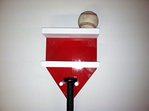 MWC Baseball Bat Rack and Ball Holder Display Meant to Hold 1 Full Size Bat and 4 Baseballs Red White