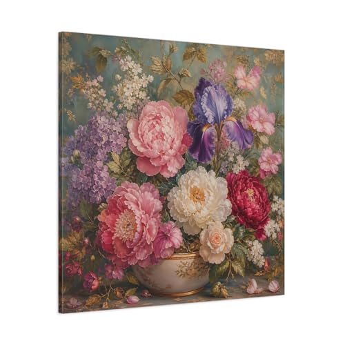 Tableau sur toile fleurs rose violet 90x90 cm pour habiller un mur vide au-dessus du canapé du salon