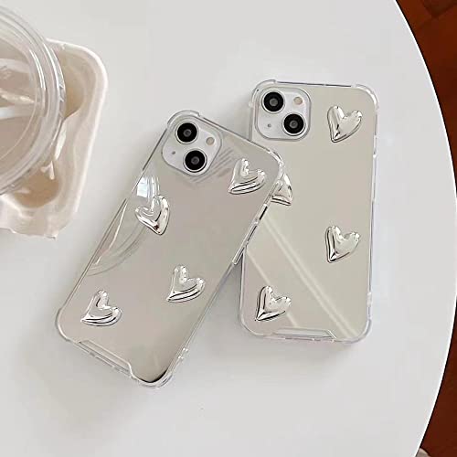 Finyosee Compatible With Iphone 13 Phone Case,Cute 3D Silver Heart Design Clear Make Up Mirror,Silicone Shockproof Protect Cover Iphone Case For Girls Women #TOP4