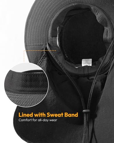 Image of Sun Hats for Men Wide Brim Bucket Hat with Neck Flap for Fishing & Hiking Mens Sun Hat for UV Protection