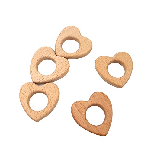 Image of 10pcs Organic Wood Heart Children's Toys Pure Natural Animal Shape Beech Wooden Handmade Grasping Pattern DIY Beading Chain Pendant