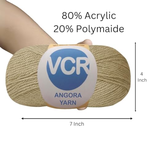 Image of VCR Soft Brown Angora Knitting Yarn, Pack of 1, 100 Grams Hank, 256 Meters Length, 80% Flurry - 20% Acrylic Polyamide Soft Ball for Crochet and Knitting, Suitable for Baby Blankets, Cushion Covers