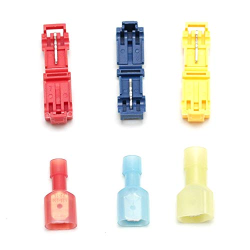 Wiring Connecting Terminals - 120 PCS T Tap Electrical Connectors Quick Wire Splice Taps and Insulated Male Quick Disconnect Terminals (Yellow, Red Blue)