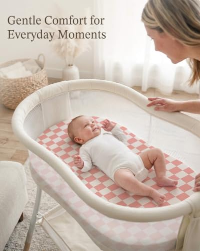 Image of Bassinet Sheets for Baby Girls Boys 2 Pack, Fitted Baby Mattress Sheet for Rectangle, Oval, Hourglass Bassinet Mattress, Breathable Cozy & Universal Fit (Rosy Days, Bassinet Sheet)
