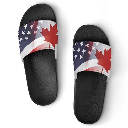 Flag of Canada And U.S. FLAG House Sandals Non-Slip Bathroom Slippers Beach Summer Shoes for Men Women