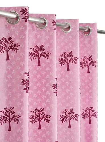 Image of Printed Tree 2 Piece Polyester Home & Living Room Eyelet Window Curtain - 5 Feet, Purple