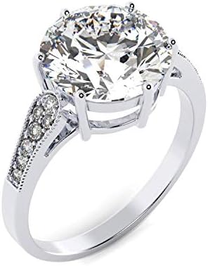 San Moissan Moissanite Ring, Total 3.8ct D Color VVS1 clarity Round Cut 18K White Gold Plated Sterling Silver Wedding/Promise Anniversary Engagement Ring for Women, Elegant Gift Packed