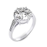 San Moissan Moissanite Ring, Total 3.8ct D Color VVS1 clarity Round Cut 18K White Gold Plated Sterli