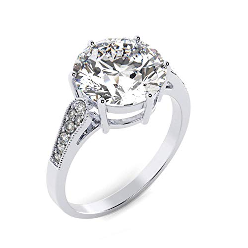 San Moissan Moissanite Ring, Total 3.8Ct D Color Vvs1 Clarity Round Cut 18K White Gold Plated Sterling Silver Wedding/Promise Anniversary Engagement Ring For Women, Elegant Gift Packed #TOP2