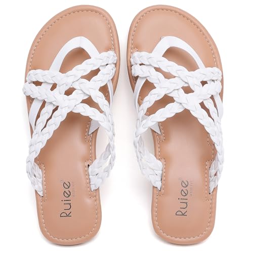 Wide Width Sandals for Women, Summer Wide Feet Flip Flops Flat Slide Sandals Casual Braided Slides Comfort Slip on Thong Womens Beach Sandal. 13 X-Wid