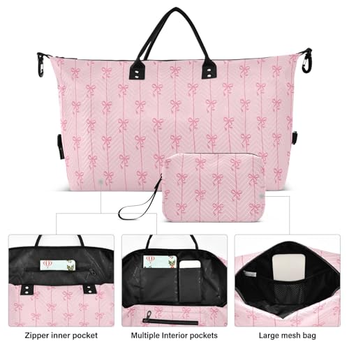 Aslsiy Travel Duffel Bags for Women Ribbons Bow Coquette Sports Duffel Bag Pink Weekender Bags Gym Bag with Toiletry Bag Carry on Overnight Bag2
