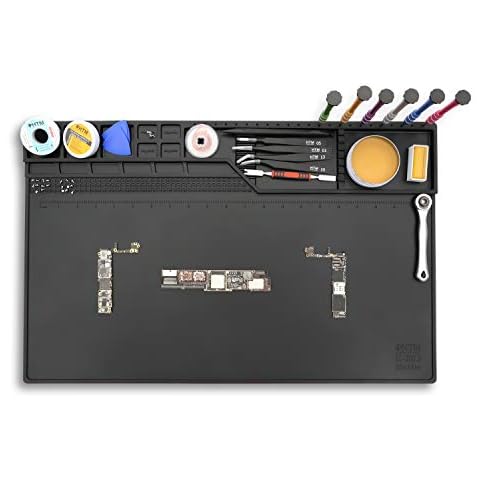 Htm-203 Black Magnetic Repair Work Mat Heat Resistant Large Silicone Soldering Mat Expand Work Area for Soldering, Electronics, Computer Repair Etc Cover