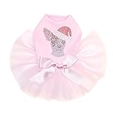 Chihuahua Face with Santa Hat - Bling Rhinestone Christmas Dog Tutu Dress, XS Pink