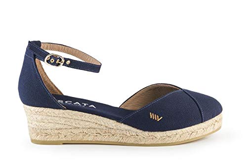 VISCATA Barcelona Handgefertigt in Spanien Formiga Canvas 5,1 cm Keilabsatz, Knöchelriemen, geschlossene Zehenpartie, klassischer Espadrillesabsatz, Navy, 39 EU Cover