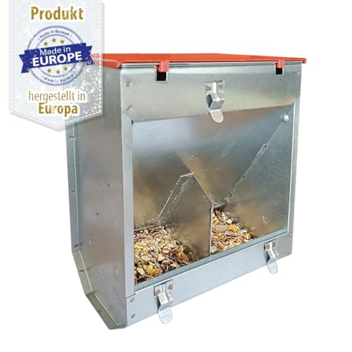 Breker Futterautomat Kaninchen 2,5 KG [mit Deckel] aus Metall - 2 Fresstellen - Futterspender für Kleintiere und Nager - Outdoor geeignet