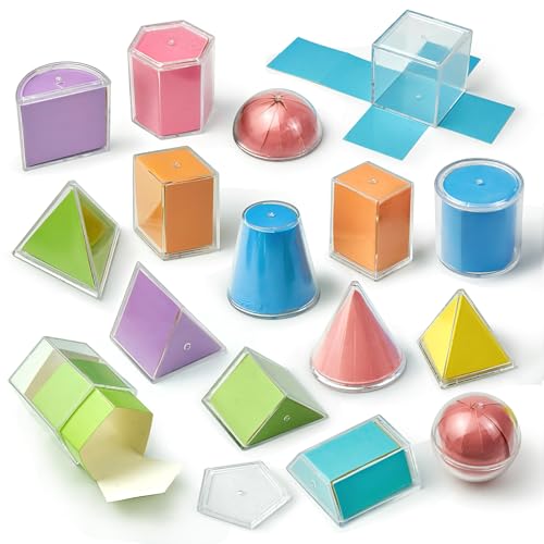 Geometric Shapes Manipulatives, 16pc Geometric Solids Set Folding Demonstrator Manipulatives for School Teaching Math, Classroom Must Haves, Homeschool Math Toy Set Teaching Supplies (16 PCS)