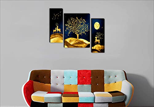 Image of SAF paintings Set of 3 Deer with Tree Modern Art UV Textured Home Decorative Gift Item Self Adeshive Painting 18 Inch X 12 Inch SANFJM31009
