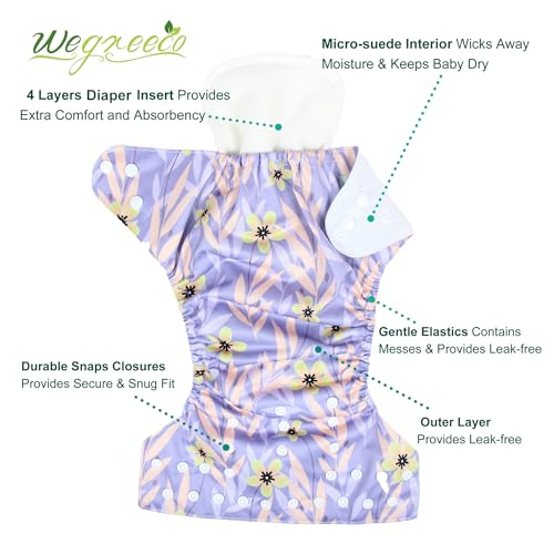 image for wegreeco Cloth Diapers 6 Pack with 6 Inserts & 1 Wet Bag, Washable Clo