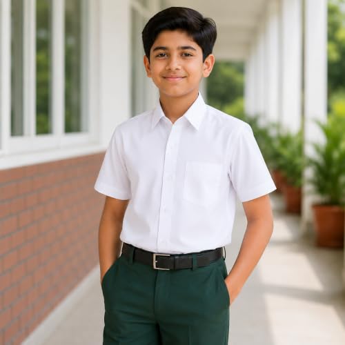 Image of A&M Threads White Half Sleeve School Uniform Shirt for Boys
