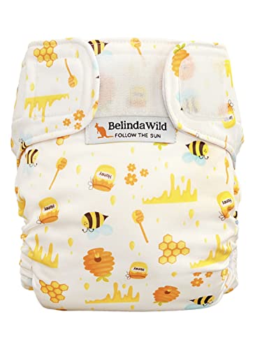 BelindaWild Pañal lavable y reutilizable ecológico Pocket AI2 | Talla única para bebés y niños 2-15 kg + 2 inserciones de algodón orgánico Zorb® Super absorbente (Honey Bees)