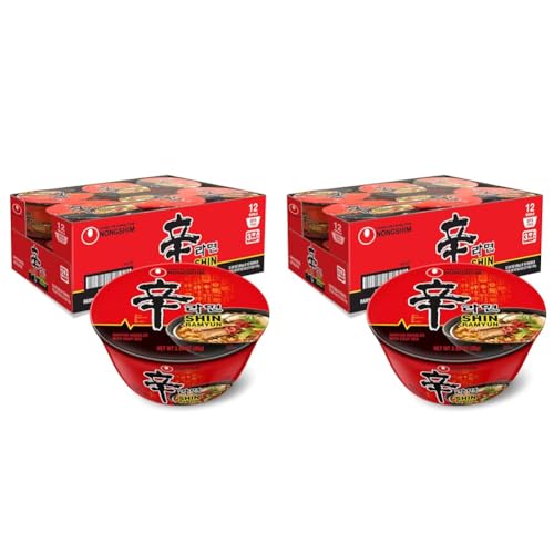 Image of Nongshim Shin Ramyun Bowl Noodles, Spicy Korean Signature Instant Ramyun, Rich Beef Flavored Broth, Quick and Easy, Microwaveable Bowl, 3.03 oz (Pack of 24)