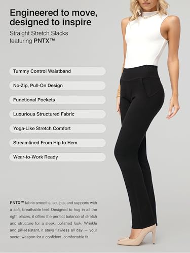 Conceited Dress Pants for Women with Pockets - Stretch Ponte Fabric - Wear to Work - Tummy Control (Available in Plus Size)2