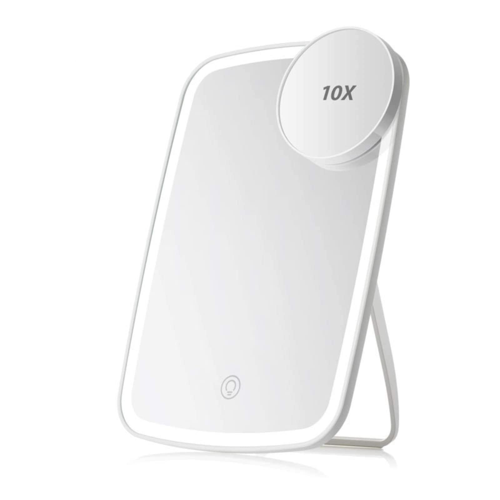 OMIRAMakeup Mirror Rechargeable Travel with 10X Magnifying Mirror, Portable Lighted Makeup Beauty Mirror, 3 Color Lighting, Dimmable Touch Screen For Women (white)