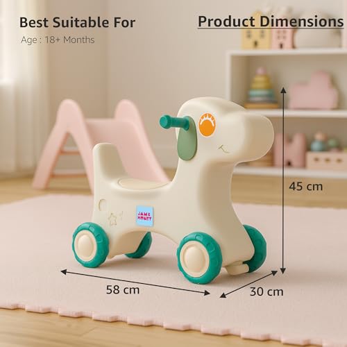 Image of Amazon Brand - Jam & Honey Baby Puppy Push On Ride On for Kids | Backrest | Easy Grip | Four Wheel | Durable and Safe | Non-Toxic | Portable | Lightweight | Animal Theme | 1-4 Years Old | Green