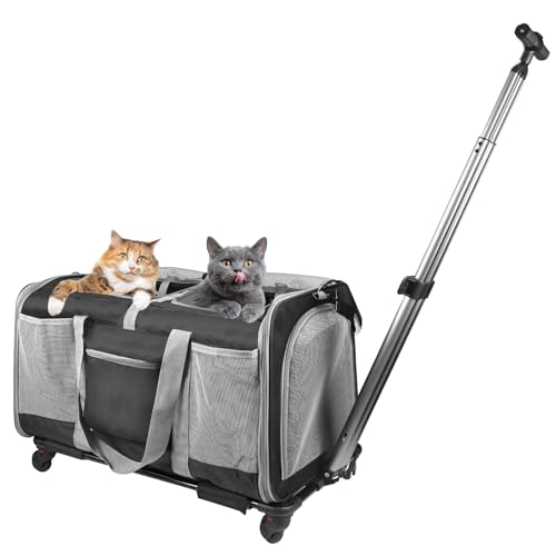 猫 2 匹 キャリー ペットキャリー キャスター付き 小型 中型犬 キャリー カート ペットトロリーバッグ ペットキャリーケース 折り畳み 【20kg/55cm】までサポート 大容量 通気性 旅行/通院/交通機関/災害避難用