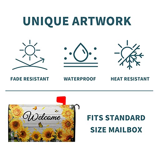 Summer Sunflower Welcome Mailbox Cover Butterfly Flower Buffalo Check Plaid Magnetic Mail Cover Letter Wraps Post Box Decorations For Garden Yard Home Patio Decor Standard Size 21X18 Inch #TOP4