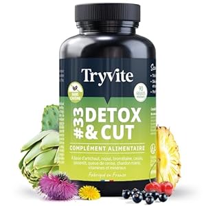Detox Minceur Puissant et Rapide | Coupe Faim Puissant et Efficace | Perte de Poids Rapide et Efficace | TRYVITE DETOX&CUT | 90 Gélules | Fabriqué en France