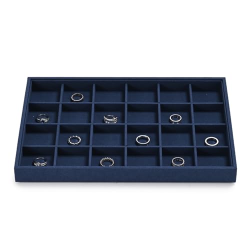 24 Grids Jewelry Tray Earring Organizer Tray Microfiber Jewelry Display Tray Ring Earrings Holder Trays Jewelry Drawer Organizer for Ring Earrings Holder Storage Display Tray