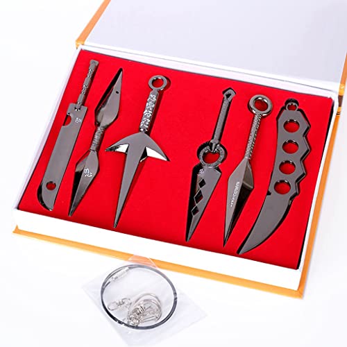 QNENG Ninja Tools Weapon Metal Kunai Prop Leaf Village Shinobi 7 Pcs Toy Necklace Anime Cosplay Gift for Kids Anime Fans (Black)