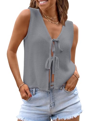 Image of LILLUSORY Womens Tie Front Tops Vacation Sweater Vest | Bohemian Style, Beach Resort Wear, Concert Western Outfits, Crochet Tops, Vacation Outfits, Cute Y2k Sleeveless 2026