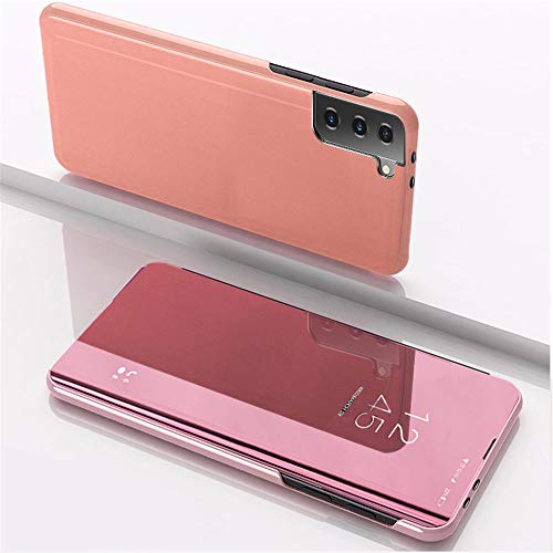 Gyhoya Compatible With Samsung Galaxy A50 Case With Kickstand Leather Clear View Makeup Mirror Design Glitter Luxury Shockproof Protective Flip Phone Case For Samsung Galaxy A50 Mirror Rose Gold Qh #TOP2