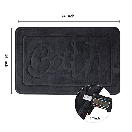 Memory Foam Gray Bath Mat Velvet Bathroom Rug Carpet Non Slip Bath Rugs 16"X24" Absorbent Soft Fleece Bath Rug Machine Wash For Bathroom,Bedroom, Living Room (16"*24", W-Black) #TOP1