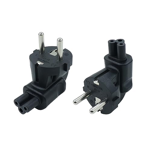 RIIEYOCA 90 Grad Schuko-Stecker auf IEC C5 Adapter, IEC320 C5 Buchse auf Europäischen Stecker CEE 7/7 Stecker Adapter für Laptop oder C5 Kabel Geräte - Schwarz (2 Pack)