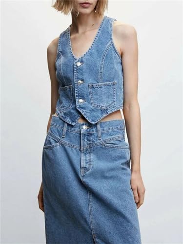 Raruxxin Women Y2K Denim Vest Sexy Sleeveless Button Down Jean Vest Crop Top Waistcoat Tank Corset Bustier Vintage Streetwear2