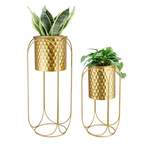TRIROCKS Juego de macetas doradas para plantas de interior, 26 y 18 pulgadas, modernas para sala de estar, esquina, cocina, oficina, jardín, balcón