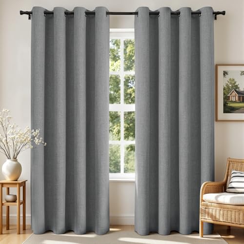 Image of Joydeco Blackout Curtains 90 Inches Long 2 Panels Burg, Room Darkening Curtains for Bedroom, 100% Black Out Textured Thermal Drapes Privacy Protection 2 Panels Set(W52 x L90 Inch, Light Grey)