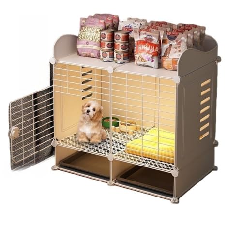 SIzlaho犬ケージ、猫ハウス、ペットケージ、トレイ付きペットハウス、お手入れ簡単、特大のフリースペース、上部収納、猫ハウス、小型・中型犬に最適、トイレ付き、キャスター付きで移動可能、屋内・屋外兼用(2コンパートメント/3コンパートメント) (70*35